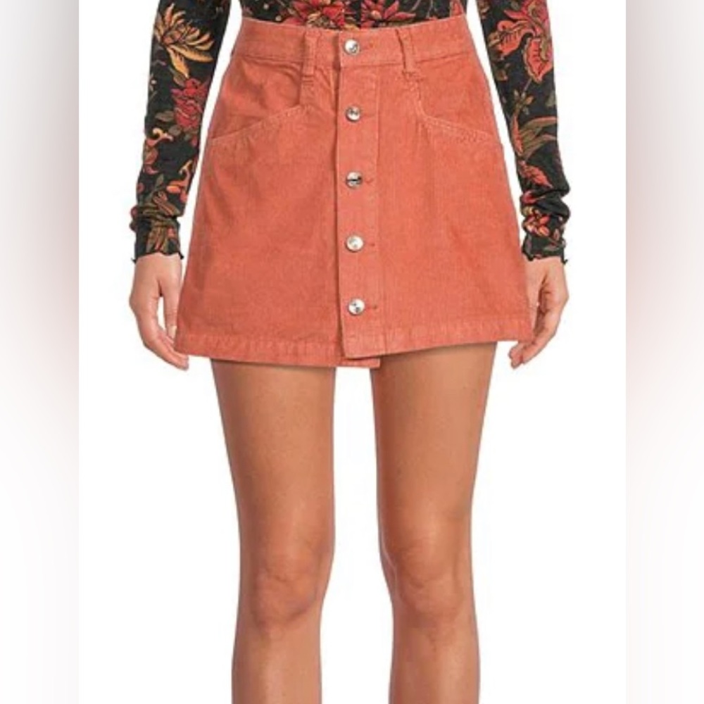 NWT Free People Ray Corduroy High Rise Button Front A-Line Mini Skirt